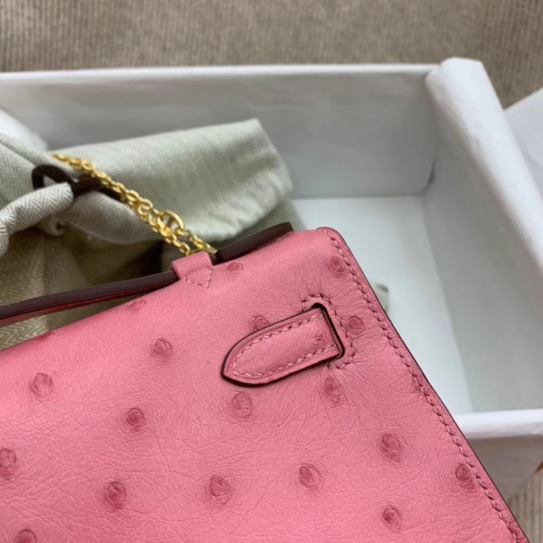 에르메스 미니 켈리백22 사쿠라 핑크 금장 타조가죽